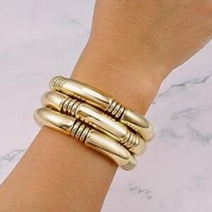 Retro Gold bamboo Bangle bracelet set (3) 14k gold plated brand new jewe…